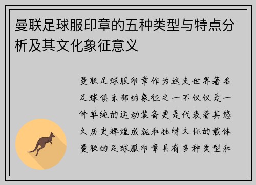 曼联足球服印章的五种类型与特点分析及其文化象征意义
